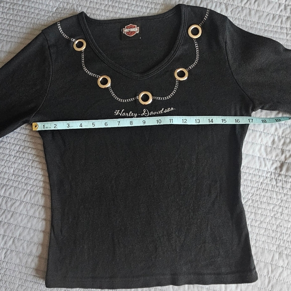 HARLEY-DAVIDSON Shirt Women’s Black long-sleeved Top Medium - Picture 3 of 7